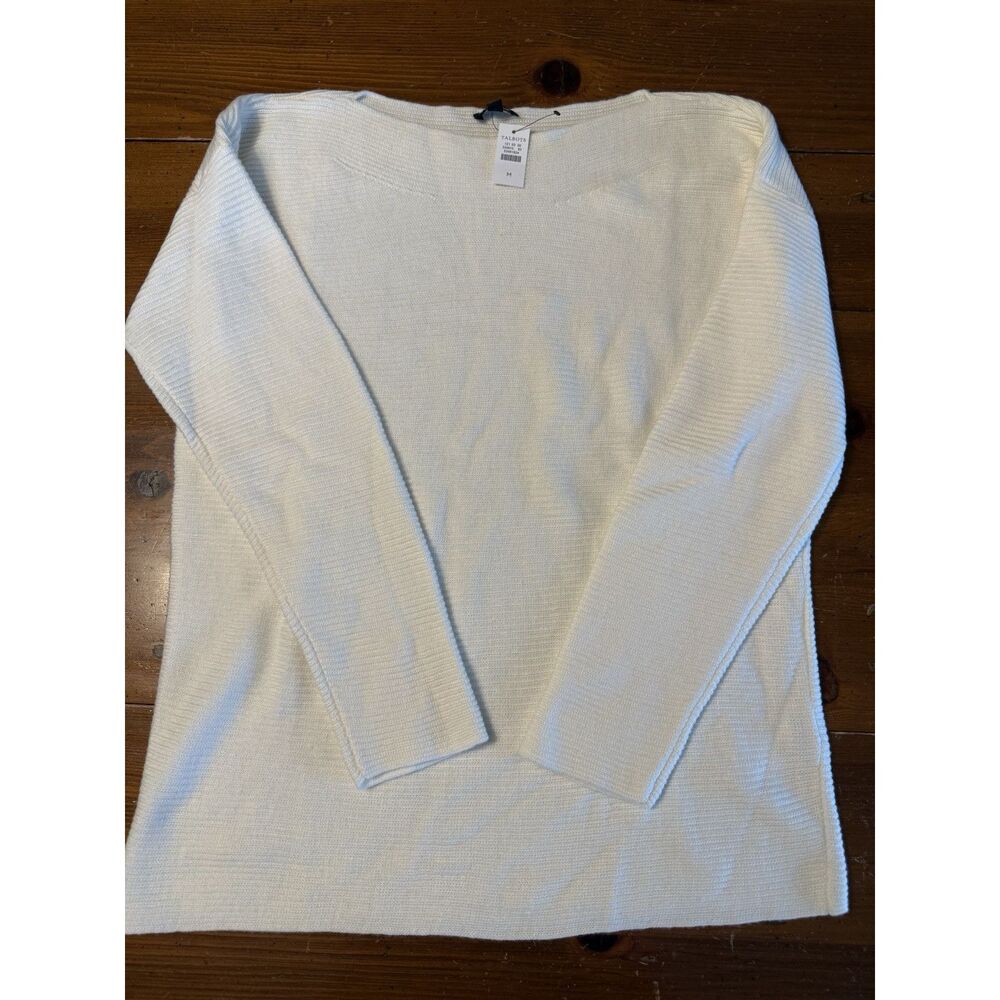 NWT Talbots Ivory Drop Sleeve Ribbed Boatneck Sweater: Size M Lambswool Blend